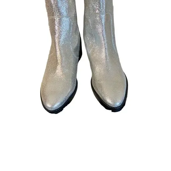 MIISTA LONDON Metallic Silver Boots 9 1/2. Runs small! Likely fit like an 8 1/2. - Picture 5 of 12